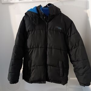 Black Puffer Jacket with Blue Lining